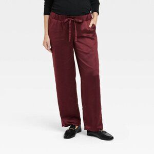 NWT Isabel Maternity by Ingrid & Isabel Burgundy Satin Under Belly Pants